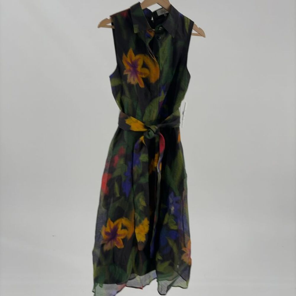 Teri Jon by Rickie Freeman Sleeveless Silk & Linen-Blend Midi Dress